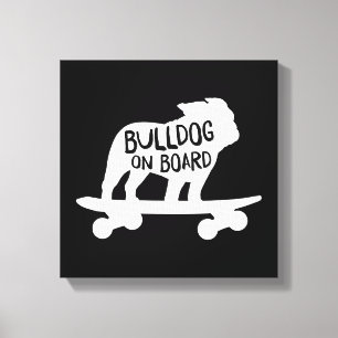 Bulldog on Board Skateboarding Dog Silhouette Canvas Print