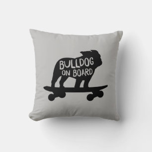 Bulldog on Board   Skateboarding Dog Silhouette Cushion