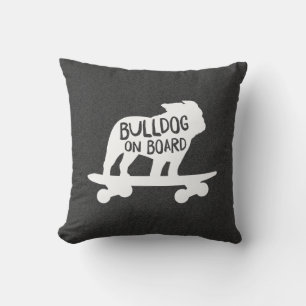 Bulldog on Board   Skateboarding Dog Silhouette Cushion