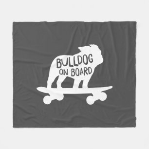 Bulldog on Board Skateboarding Dog Silhouette Fleece Blanket