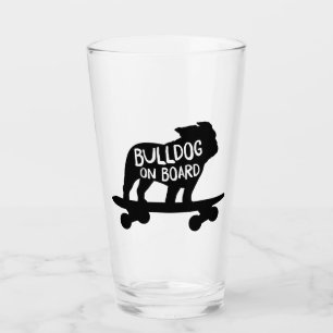 Bulldog on Board Skateboarding Dog Silhouette Glass
