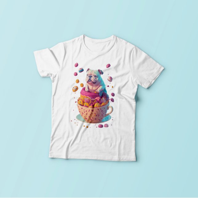 Bulldog On Coffee Cup, Dog Lovers and Sweet Candys T-Shirt (Creator Uploaded)