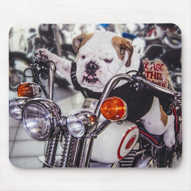 Bulldog on Motorcycle Mouse Pad (Front)