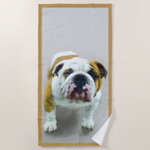 Bulldog Painting - Cute Original Dog Art Beach Towel
