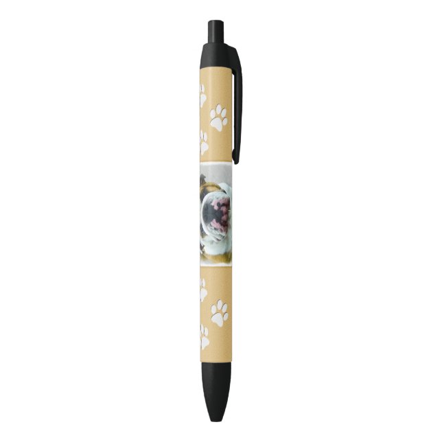 Bulldog Painting - Cute Original Dog Art Black Ink Pen (Bottom (Vertical))