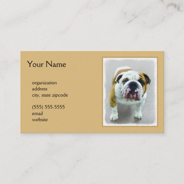 Bulldog Painting - Cute Original Dog Art Business Card (Front)