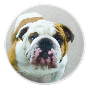 Bulldog Painting - Cute Original Dog Art Ceramic Knob