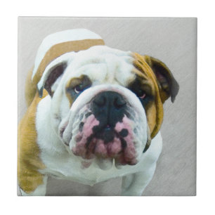 Bulldog Painting - Cute Original Dog Art Ceramic Tile
