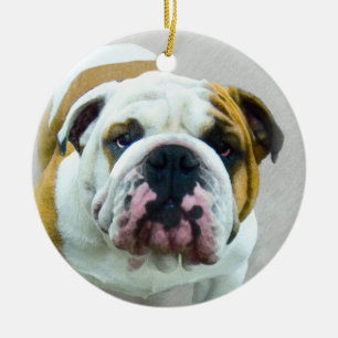 Bulldog Painting - Cute Original Dog Art Ceramic Tree Decoration
