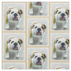 Bulldog Painting - Cute Original Dog Art Fabric