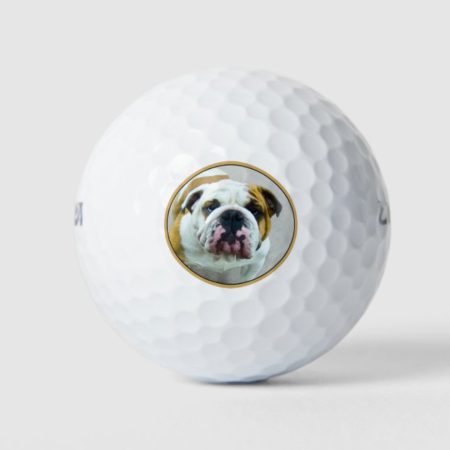 Bulldog Painting - Cute Original Dog Art Golf Balls (Front)