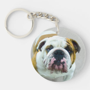 Bulldog Painting - Cute Original Dog Art Key Ring