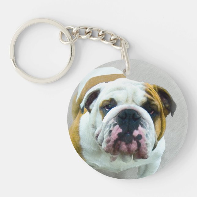 Bulldog Painting - Cute Original Dog Art Key Ring (Front)