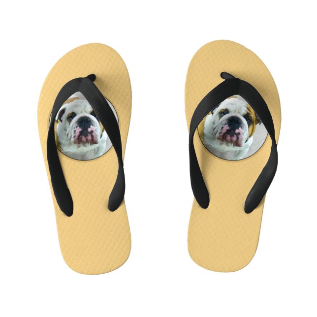 Bulldog Painting - Cute Original Dog Art Kid's Thongs (Footbed)