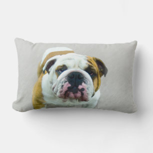 Bulldog Painting - Cute Original Dog Art Lumbar Cushion