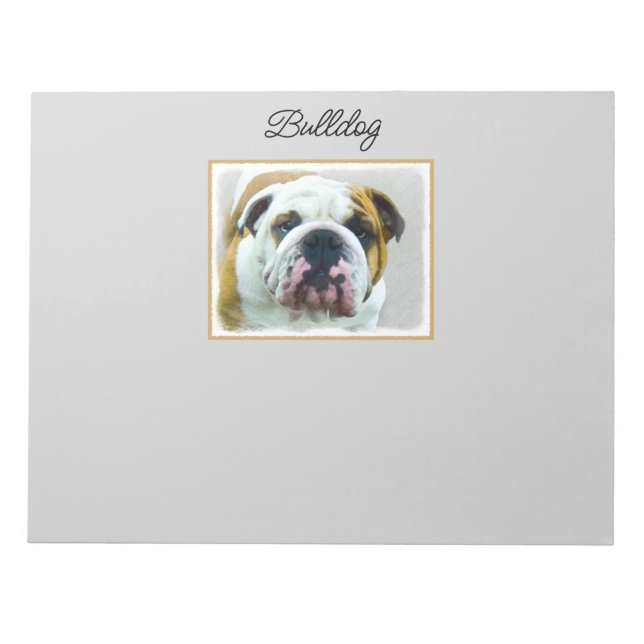 Bulldog Painting - Cute Original Dog Art Notepad (Front)