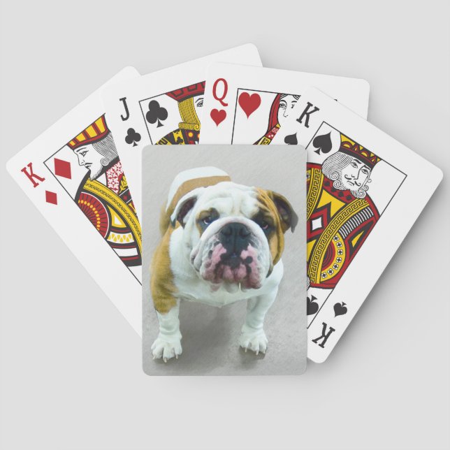Bulldog Painting - Cute Original Dog Art Playing Cards (Back)