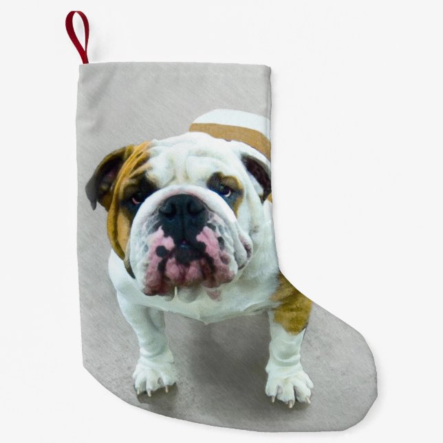 Bulldog Painting - Cute Original Dog Art Small Christmas Stocking (Front)