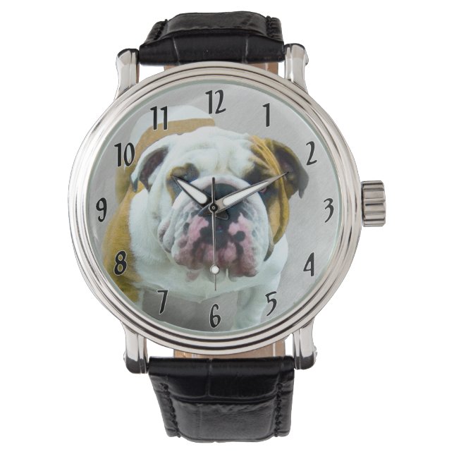 Bulldog Painting - Cute Original Dog Art Watch (Front)