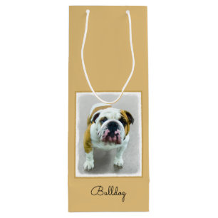 Bulldog Painting - Cute Original Dog Art Wine Gift Bag