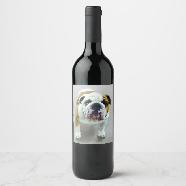 Bulldog Painting - Cute Original Dog Art Wine Label (Front)