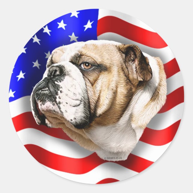 Bulldog Patriot US Flag Classic Round Sticker (Front)