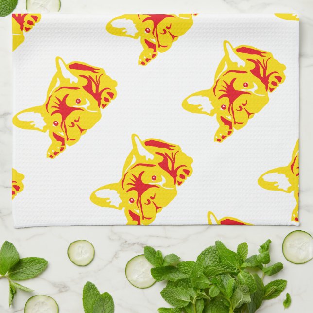 Bulldog Pattern Tea Towel (Folded)