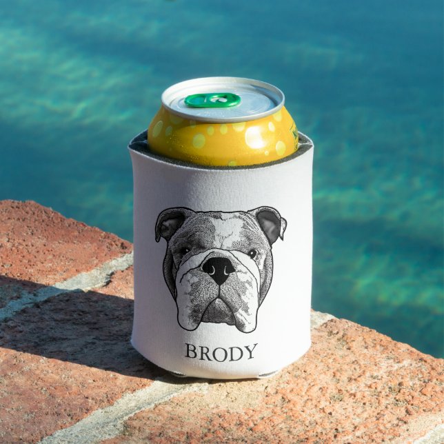 Bulldog Personalised Hand Drawing Can Cooler (In Situ Pool)