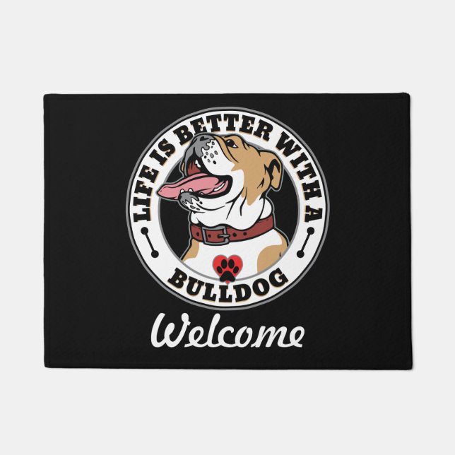 Bulldog Personalised Life Is Better With A Bulldog Doormat (Front)