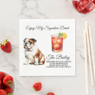 Bulldog Personalised Signature Drink Wedding Pet Napkin
