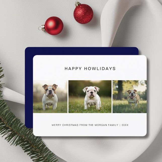 Bulldog Pet Christmas Happy Howlidays Dog Photo Ho Holiday Card (Creator Uploaded)