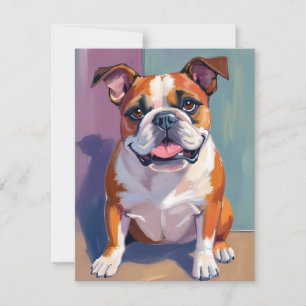 Bulldog Pet Painting Whimsical Watercolor Dog Thank You Card