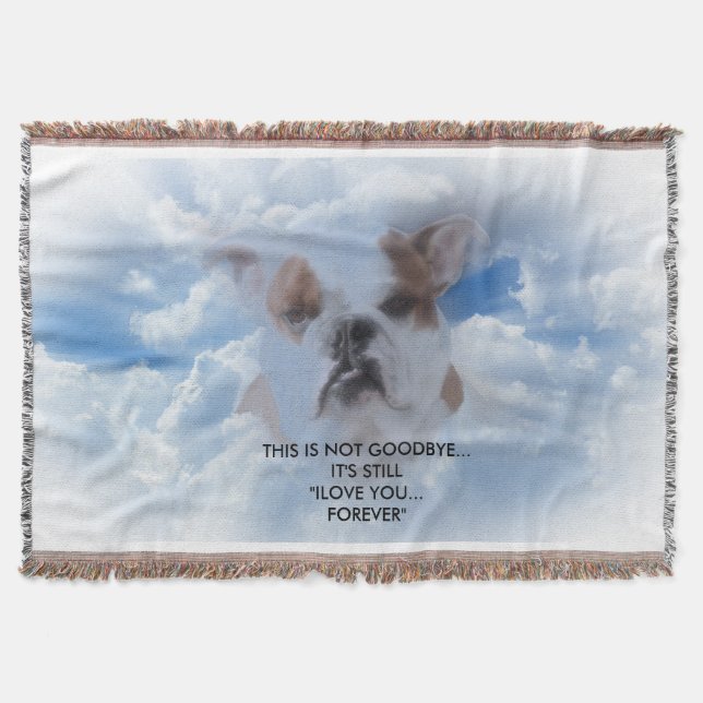 Bulldog Pet with Heaven Clouds Sympathy Throw Blanket (Front)
