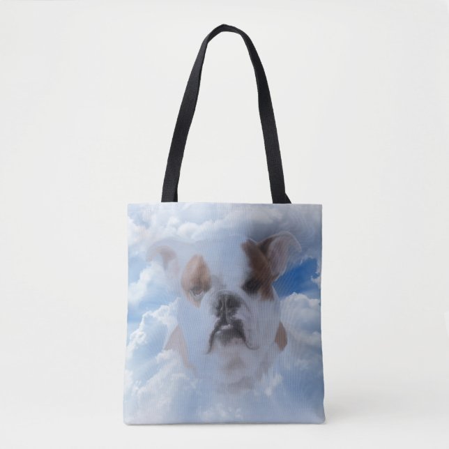 Bulldog Pet with Heaven Clouds Tote Bag (Front)