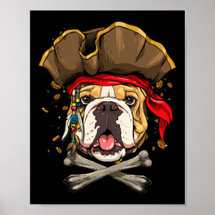 Bulldog Pirate Jolly Roger Crossbones Dog Lover Poster