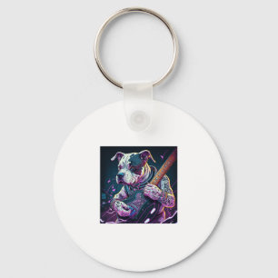 Bulldog Playing Electric Guitar Rock  Key Ring