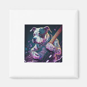 Bulldog Playing Electric Guitar Rock Magnet