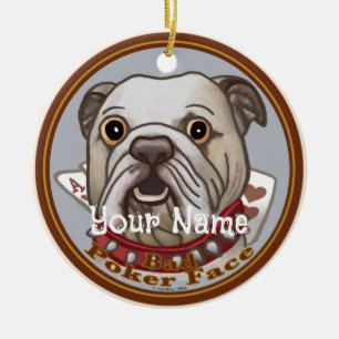 Bulldog Poker Face Ceramic Ornament