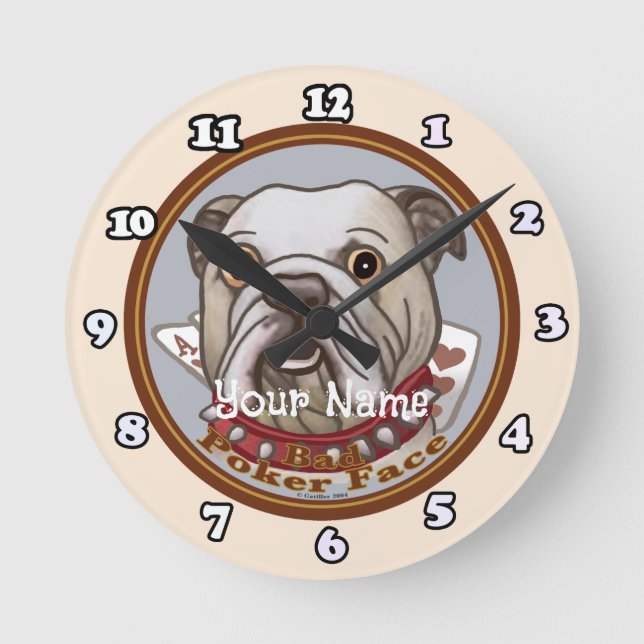 Bulldog Poker Face Round Clock (Front)