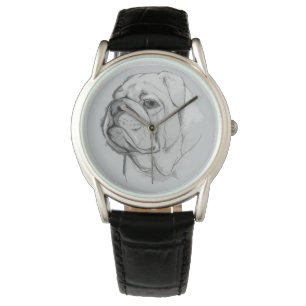 Bulldog Portrait Hand-Drawn Watch