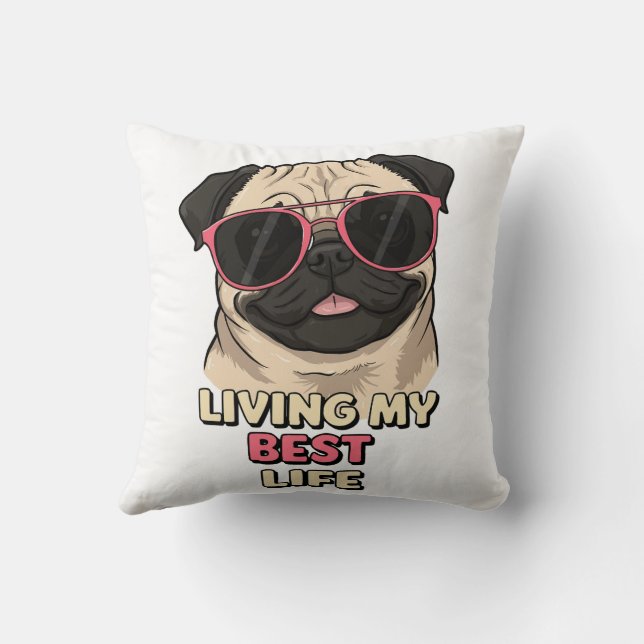 Bulldog Pug Vibes Living My Best Life Cushion (Back)