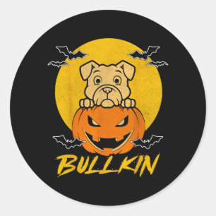 Bulldog Pumpkin Bullkin Funny Halloween Dog Lover Classic Round Sticker