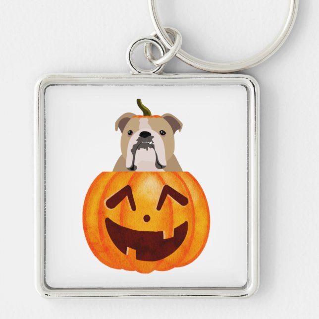Bulldog Pumpkin     Key Ring (Front)