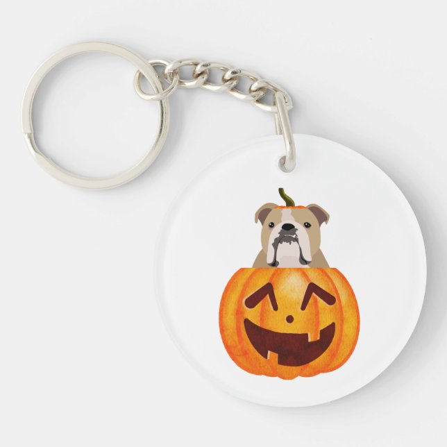 Bulldog Pumpkin     Key Ring (Front)