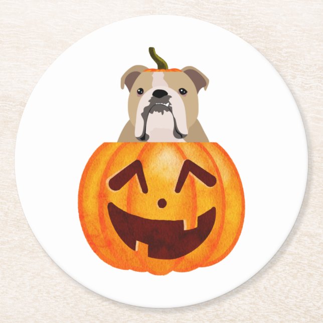 Bulldog Pumpkin    Round Paper Coaster (Front)