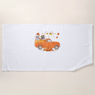 Bulldog Pumpkin Truck Fall Leaf Thanksgiving Hallo Beach Towel