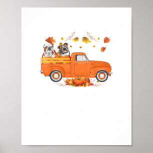 Bulldog Pumpkin Truck Fall Leaf Thanksgiving Hallo Poster