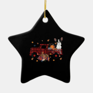Bulldog Pumpkin Truck Thanksgiving Halloween Gift Ceramic Ornament