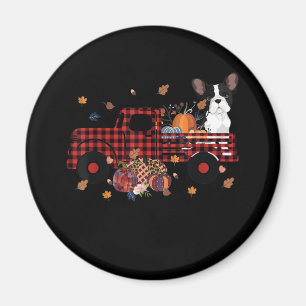 Bulldog Pumpkin Truck Thanksgiving Halloween Gift Magnet