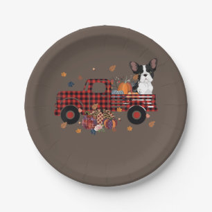 Bulldog Pumpkin Truck Thanksgiving Halloween Gift Paper Plate